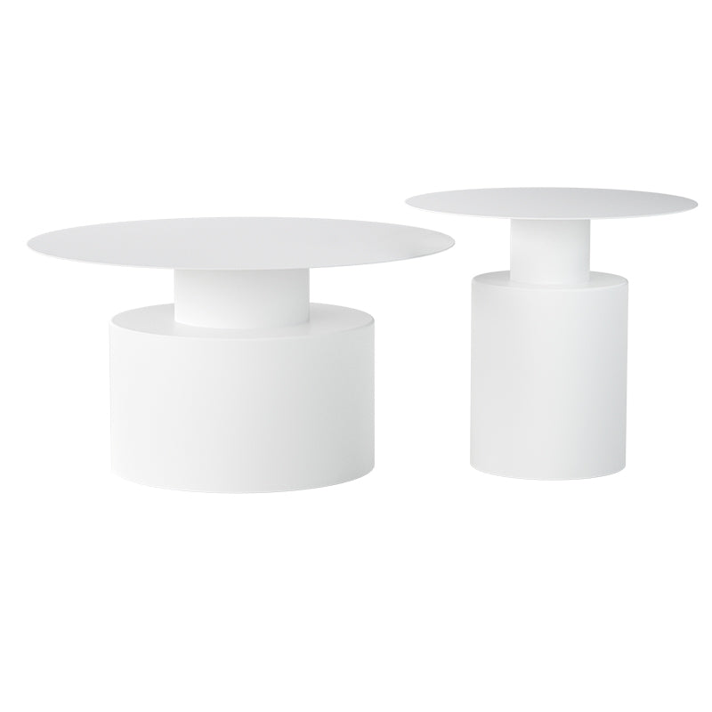 Round Metal Coffee Table Mid-century Modern Pedestal 2-Piece Cocktail Table