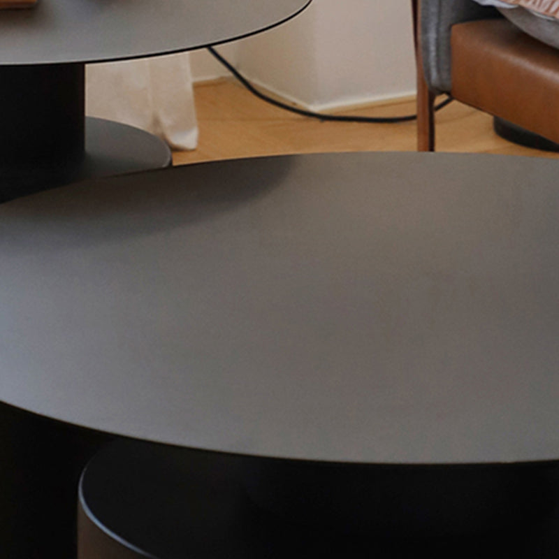 Round Metal Coffee Table Mid-century Modern Pedestal 2-Piece Cocktail Table