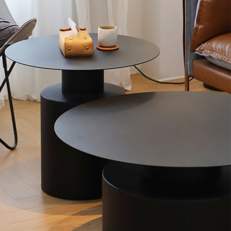 Round Metal Coffee Table Mid-century Modern Pedestal 2-Piece Cocktail Table