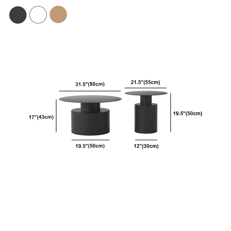 Round Metal Coffee Table Mid-century Modern Pedestal 2-Piece Cocktail Table