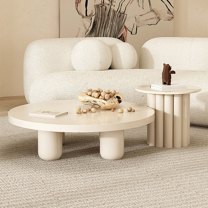 13.7"/15.7"Tall 4 Legs Brown/ White Round Wooden Coffee Table