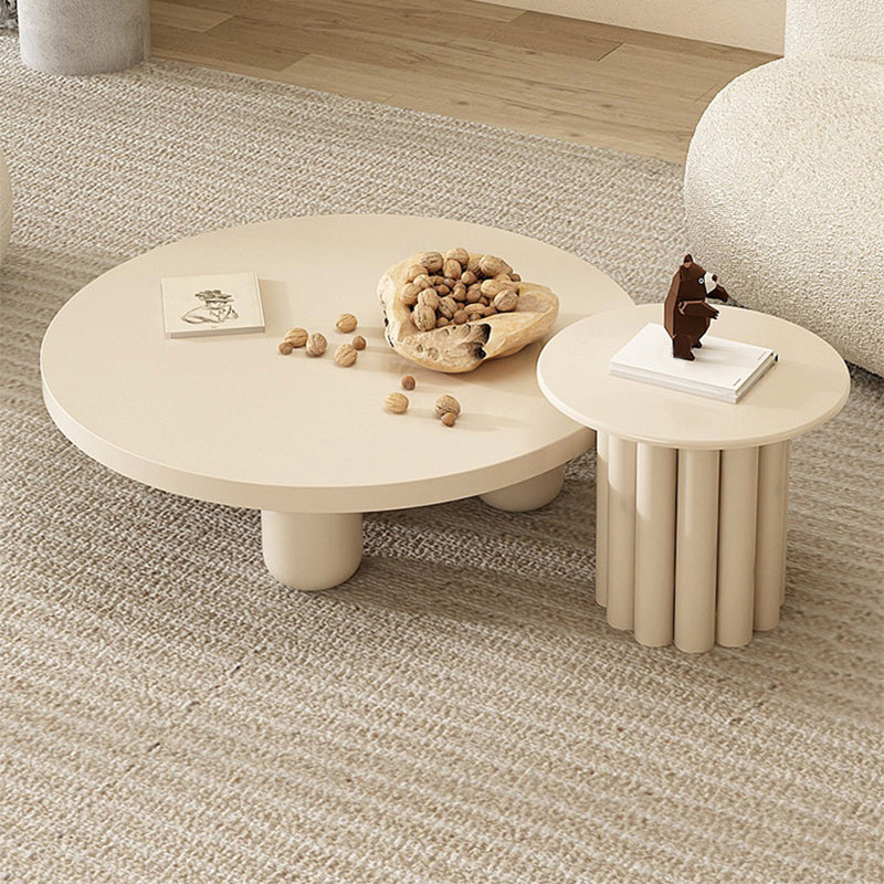 13.7"/15.7"Tall 4 Legs Brown/ White Round Wooden Coffee Table