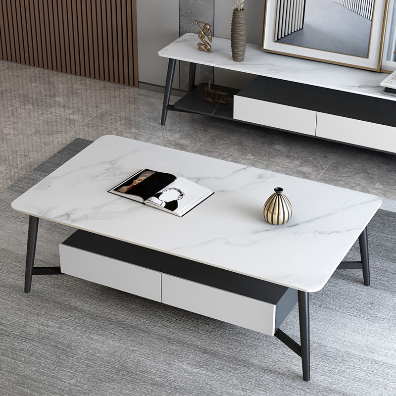 Slate 4 Legs 1 Coffee Table Rectangle Cocktail Table with Storage Drawers