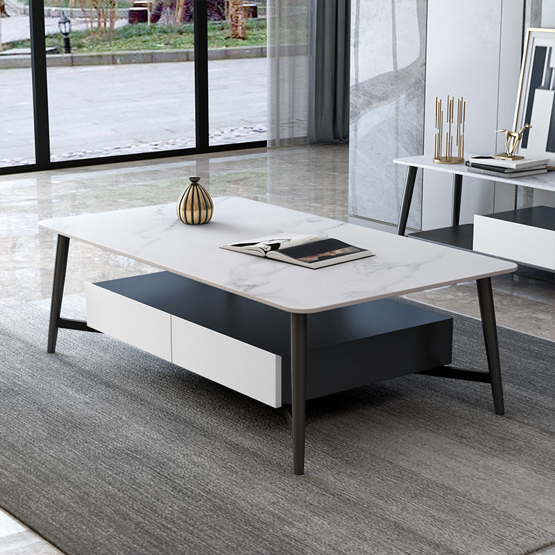 Slate 4 Legs 1 Coffee Table Rectangle Cocktail Table with Storage Drawers