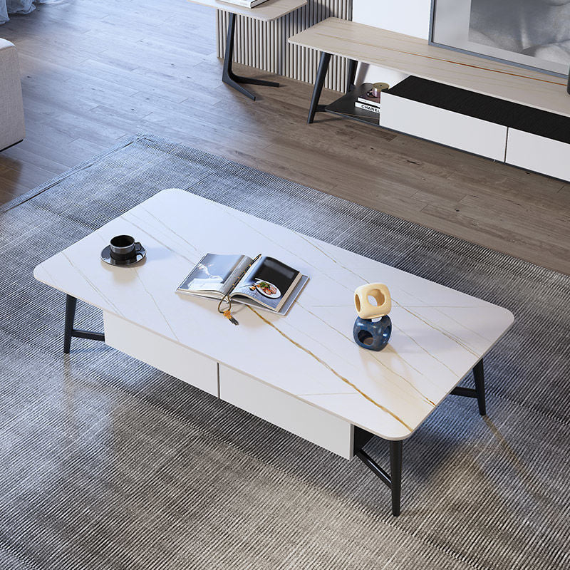 Slate 4 Legs 1 Coffee Table Rectangle Cocktail Table with Storage Drawers