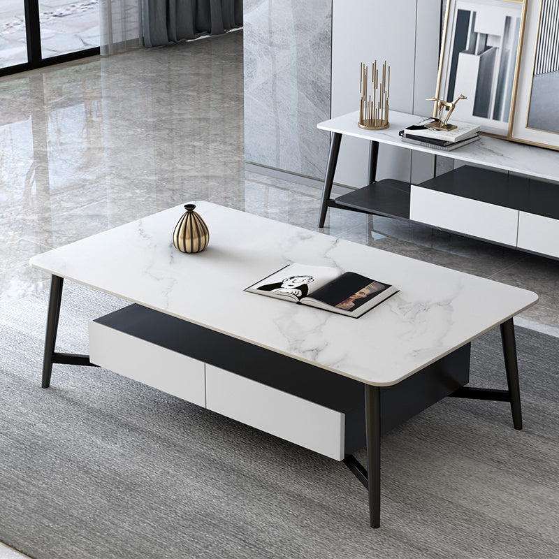 Slate 4 Legs 1 Coffee Table Rectangle Cocktail Table with Storage Drawers