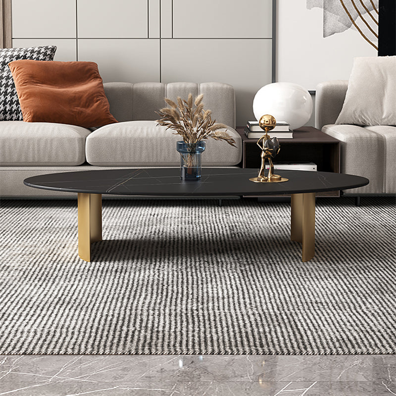 15.75" H 1 Single Coffee Table Glam Elliptical Stone Cocktail Table
