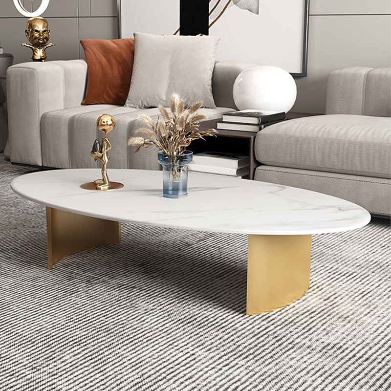 15.75" H 1 Single Coffee Table Glam Elliptical Stone Cocktail Table