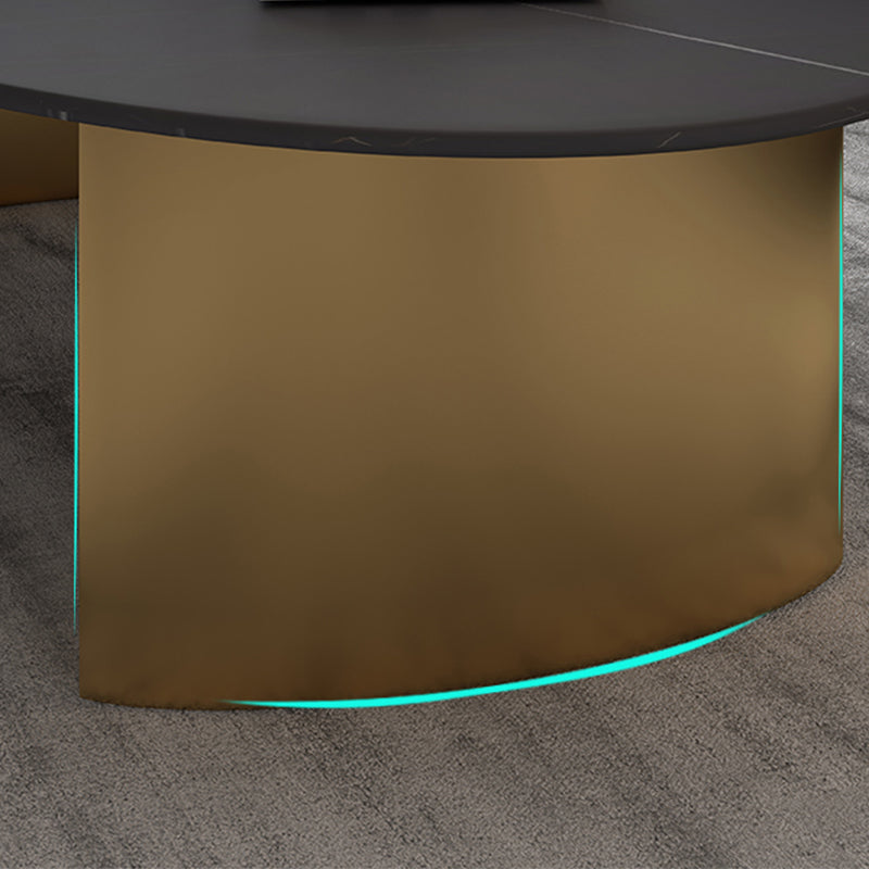 15.75" H 1 Single Coffee Table Glam Elliptical Stone Cocktail Table