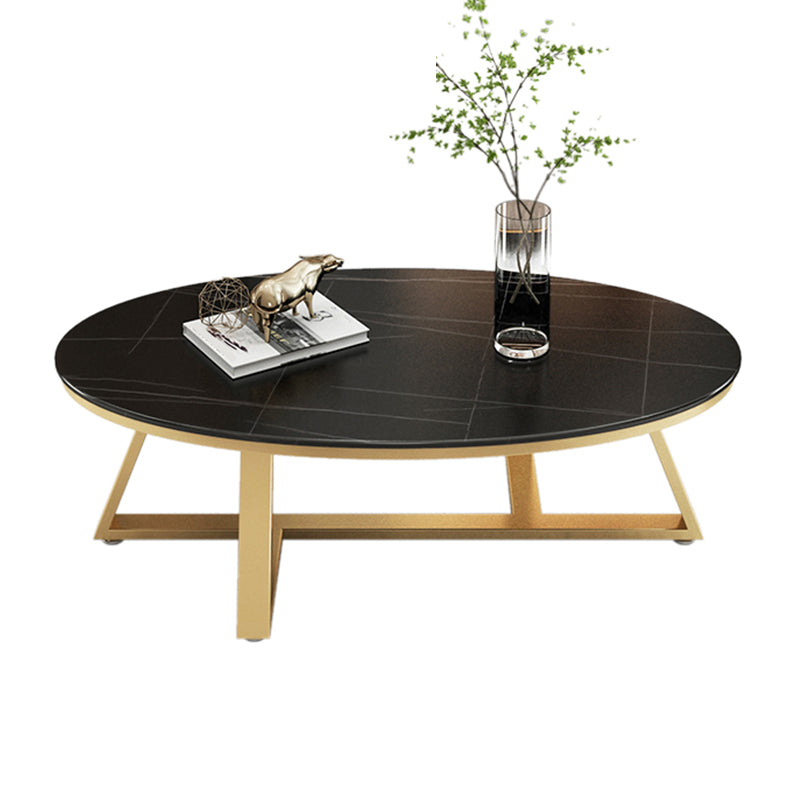 Glam Cross Legs Coffee Table Slate Oval Coffee Cocktail Table
