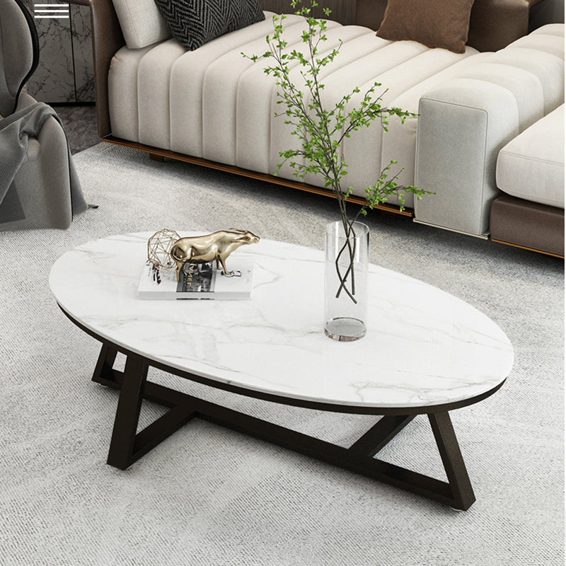 Glam Cross Legs Coffee Table Slate Oval Coffee Cocktail Table
