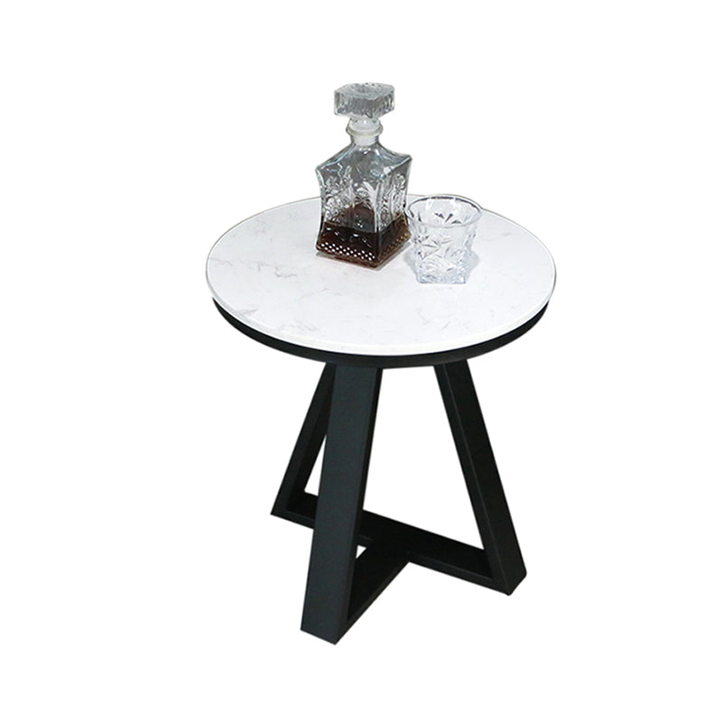 Glam Cross Legs Coffee Table Faux Marble Round Cocktail Table