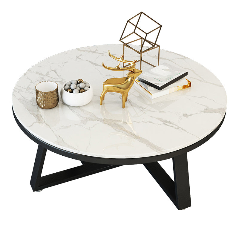 Glam Cross Legs Coffee Table Faux Marble Round Cocktail Table