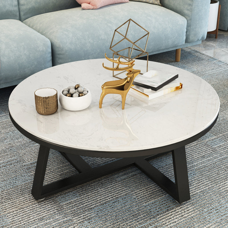 Glam Cross Legs Coffee Table Faux Marble Round Cocktail Table