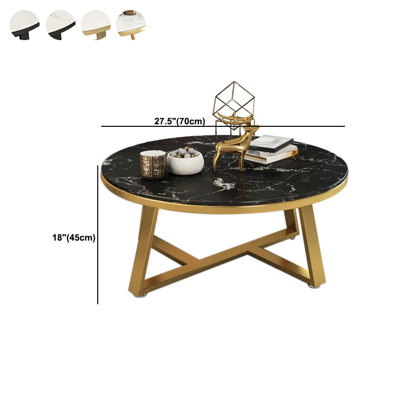 Glam Cross Legs Coffee Table Faux Marble Round Cocktail Table