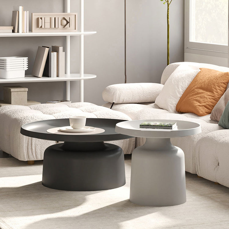 Round Tray Top Coffee Table Metal Pedestal 1 Single Cocktail Table