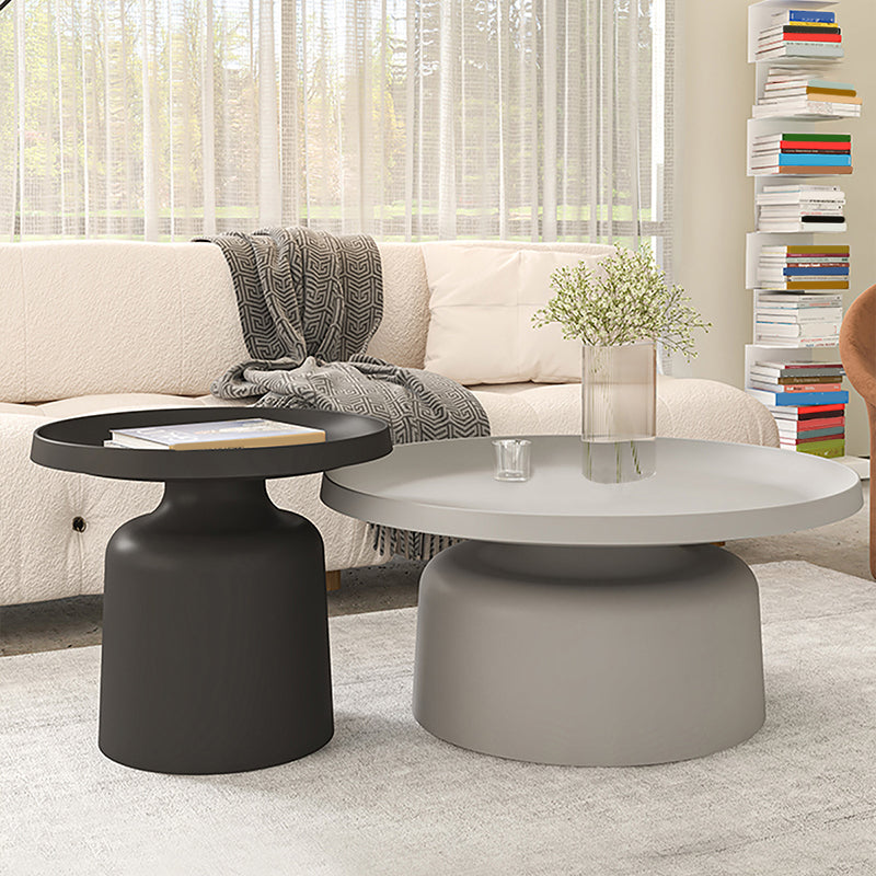 Round Tray Top Coffee Table Metal Pedestal 1 Single Cocktail Table