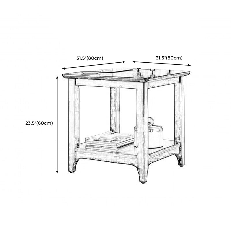 Country Double Tier Wood End Table 4 Legs Sofa Side Table with Shelf