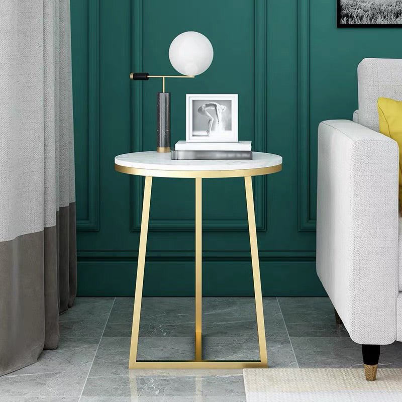 Modern Style Marble Top and Iron Work Black/gold Base Side Table