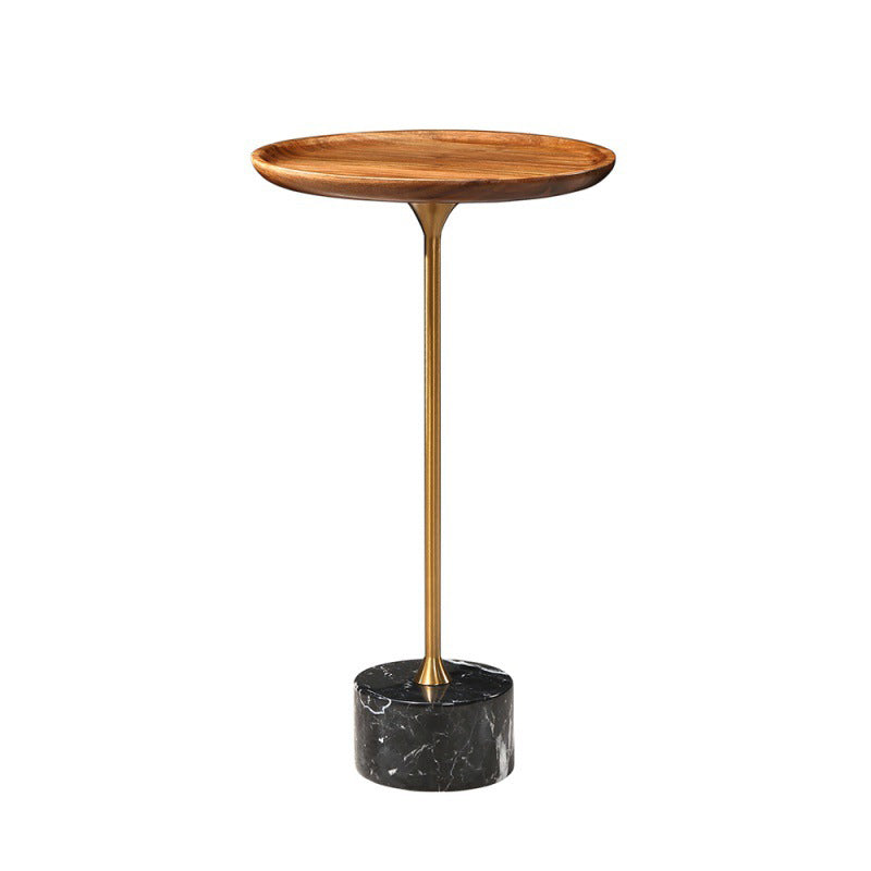 Mid-Century Modern Solid Wood Top End Table Marble Pedestal Sofa Side Table