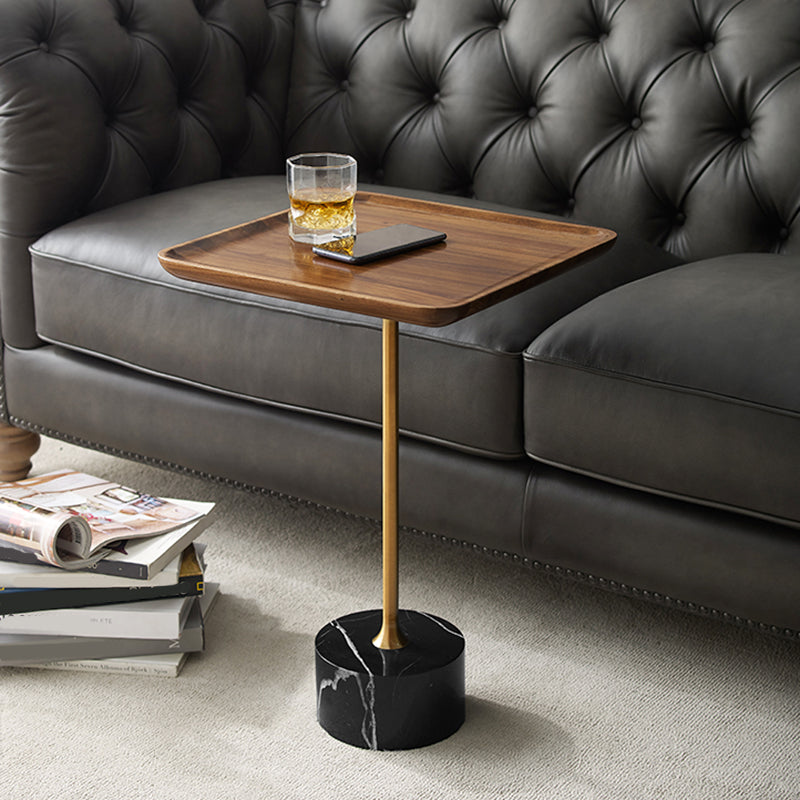 Mid-Century Modern Solid Wood Top End Table Marble Pedestal Sofa Side Table