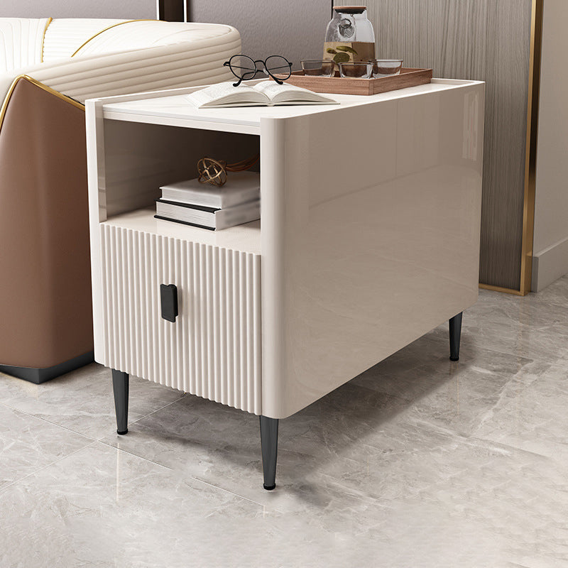 Modern Stone Top End Table 4 Legs Side Table with Drawer and Shelf