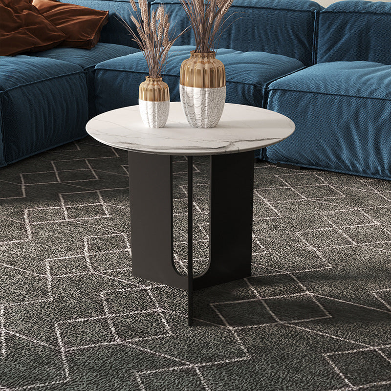 Contemporary Stone Top End Table Stainless Steel Pedestal Sofa Side Table