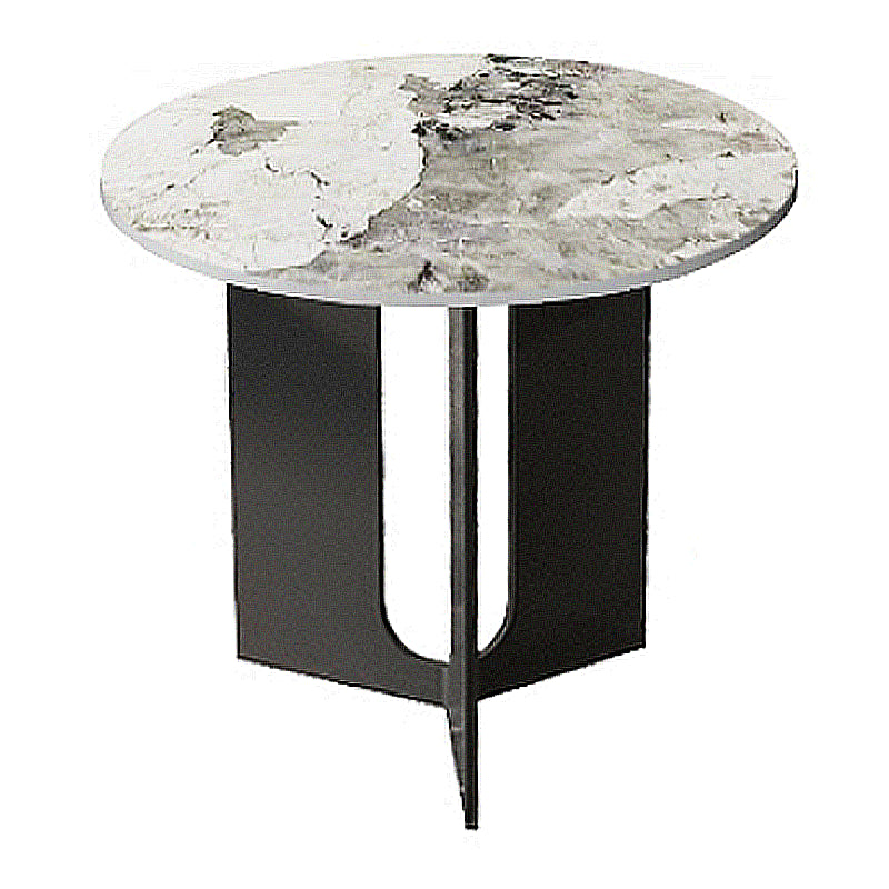 Contemporary Stone Top End Table Stainless Steel Pedestal Sofa Side Table