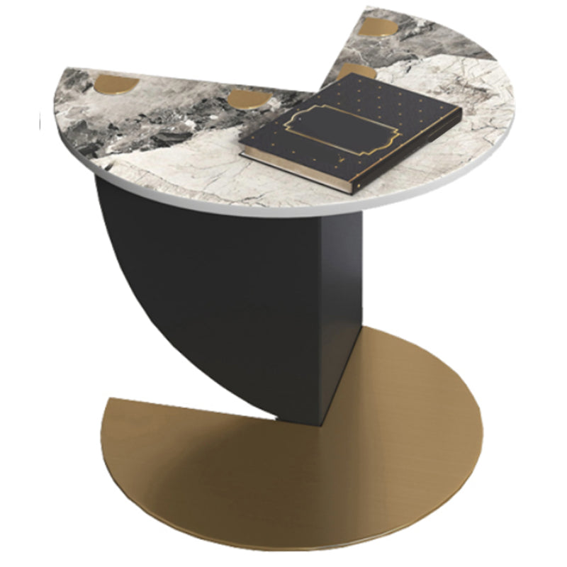 Contemporary Stone Top End Table Stainless Steel Pedestal Sofa Side Table