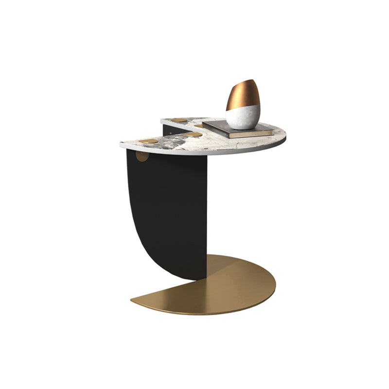 Contemporary Stone Top End Table Stainless Steel Pedestal Sofa Side Table