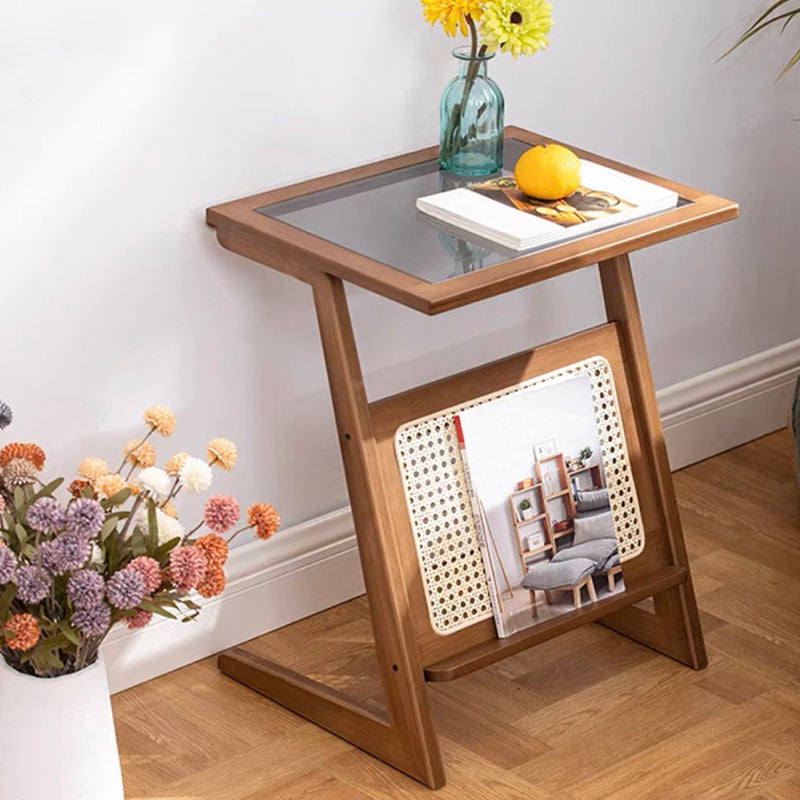 Sledge-shaped Base Design Bamboo Cane Craft Glass Finish Material Rectangular Side Table
