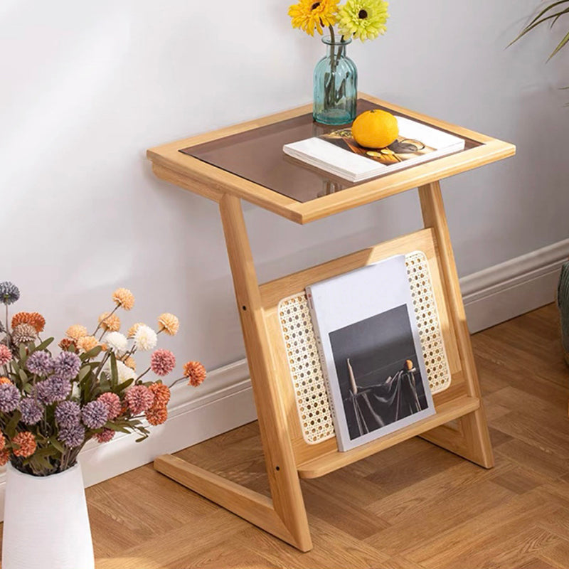 Sledge-shaped Base Design Bamboo Cane Craft Glass Finish Material Rectangular Side Table