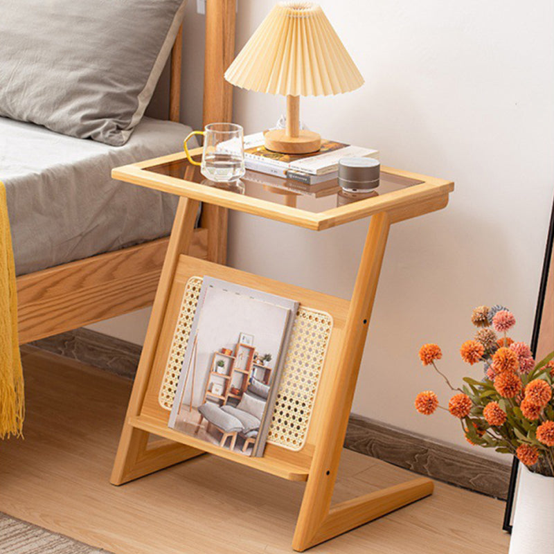 Sledge-shaped Base Design Bamboo Cane Craft Glass Finish Material Rectangular Side Table
