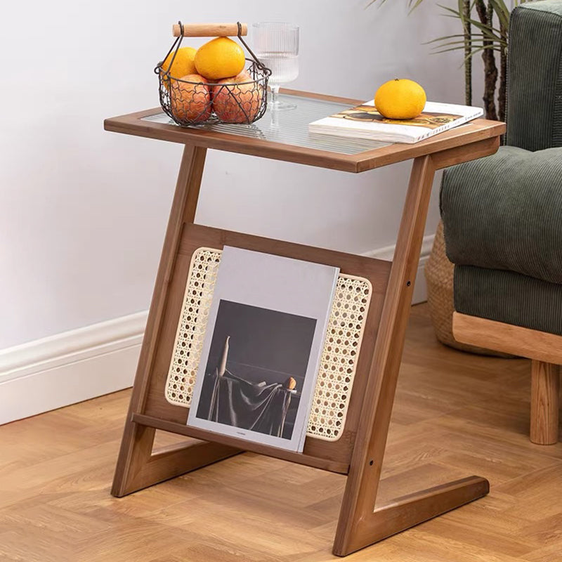 Sledge-shaped Base Design Bamboo Cane Craft Glass Finish Material Rectangular Side Table