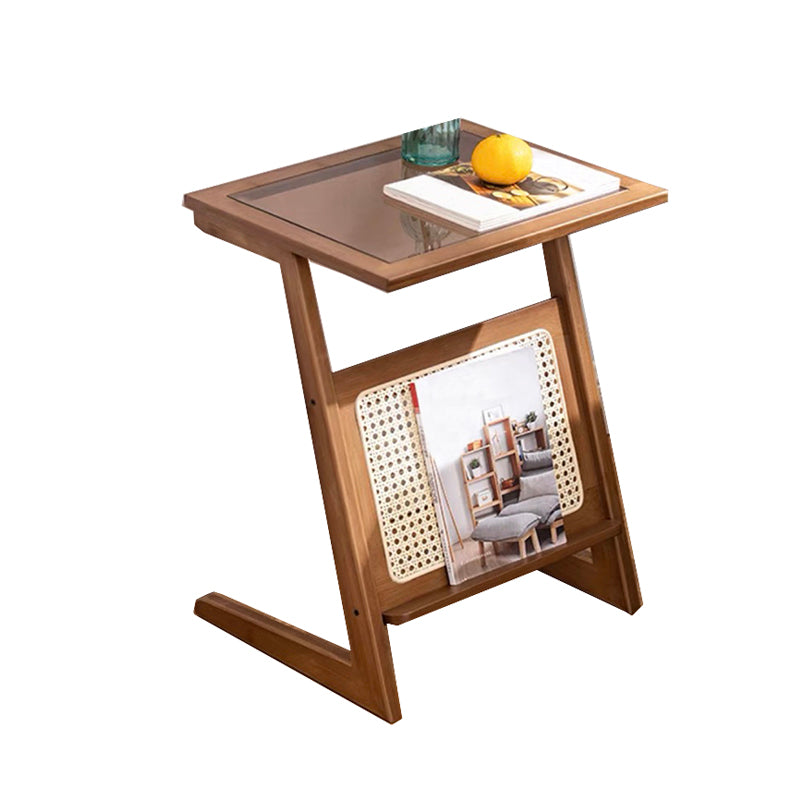 Sledge-shaped Base Design Bamboo Cane Craft Glass Finish Material Rectangular Side Table