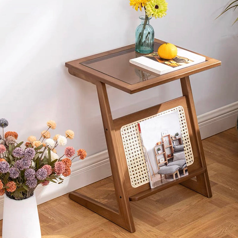 Sledge-shaped Base Design Bamboo Cane Craft Glass Finish Material Rectangular Side Table