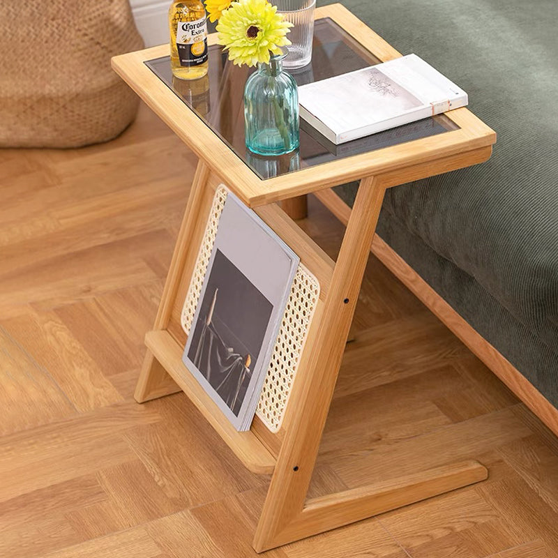 Sledge-shaped Base Design Bamboo Cane Craft Glass Finish Material Rectangular Side Table