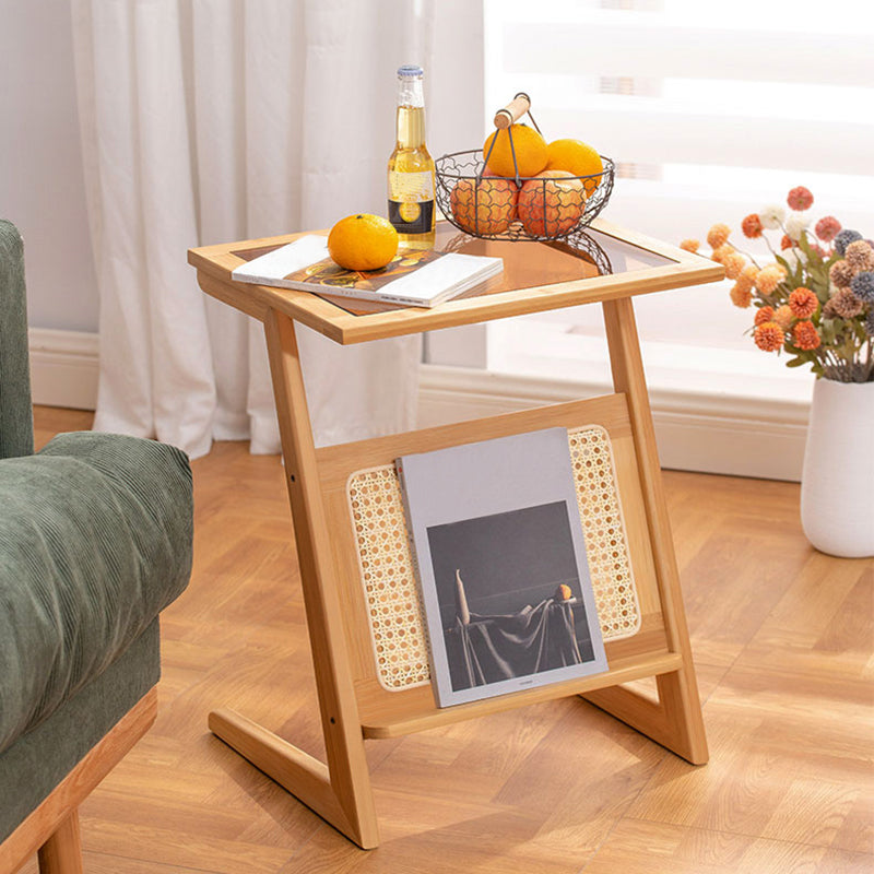 Sledge-shaped Base Design Bamboo Cane Craft Glass Finish Material Rectangular Side Table