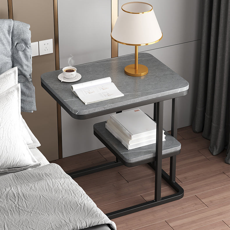 22.8" Tall Wooden Nightstand in Grey/ White / Black Modern Night Stand