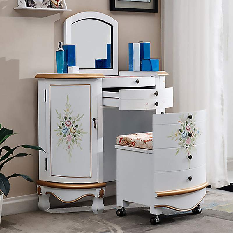 Victorian Style 31.8" Height 2 Drawers Vanity Set with Stool and Mirror