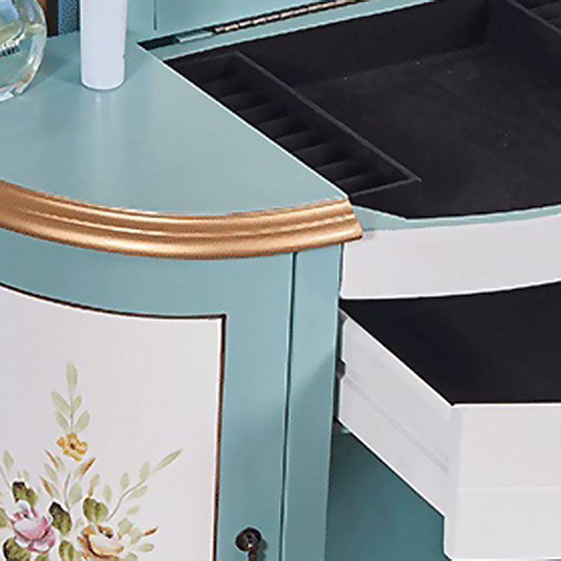 Victorian Style 31.8" Height 2 Drawers Vanity Set with Stool and Mirror