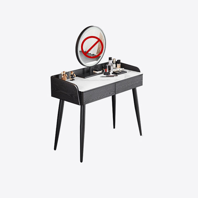 Contemporary Stone Vanity, 2 Storage Drawers With Stool, Black/White