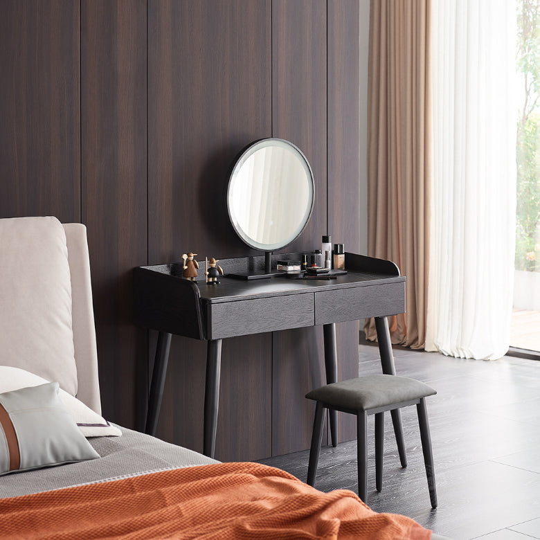 Contemporary Stone Vanity, 2 Storage Drawers With Stool, Black/White