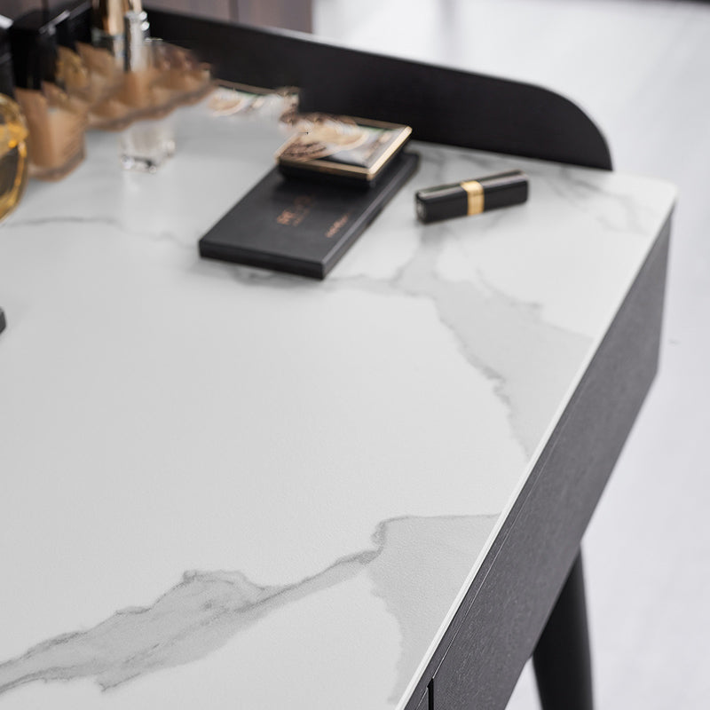 Contemporary Stone Vanity, 2 Storage Drawers With Stool, Black/White