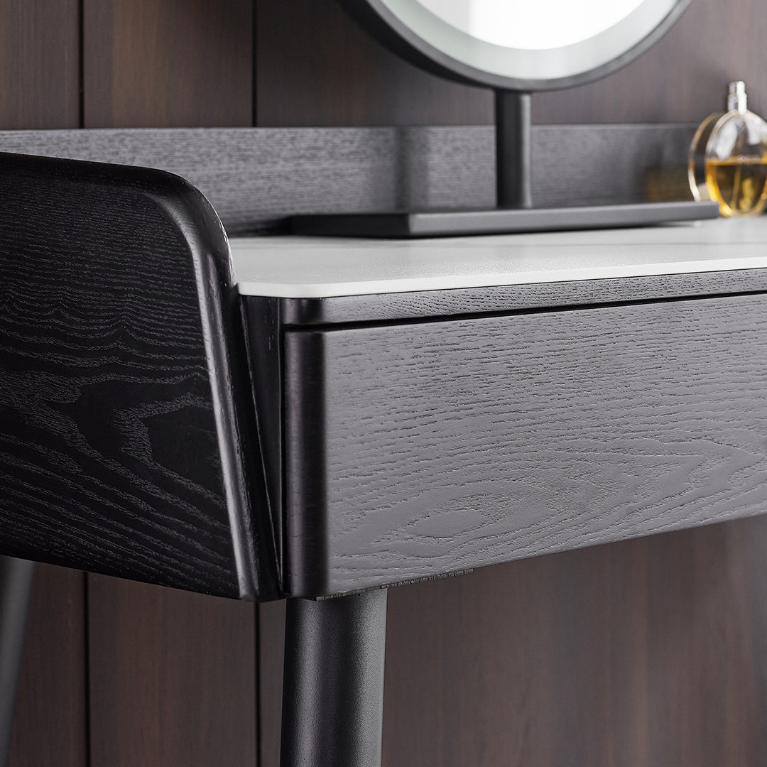 Contemporary Stone Vanity, 2 Storage Drawers With Stool, Black/White