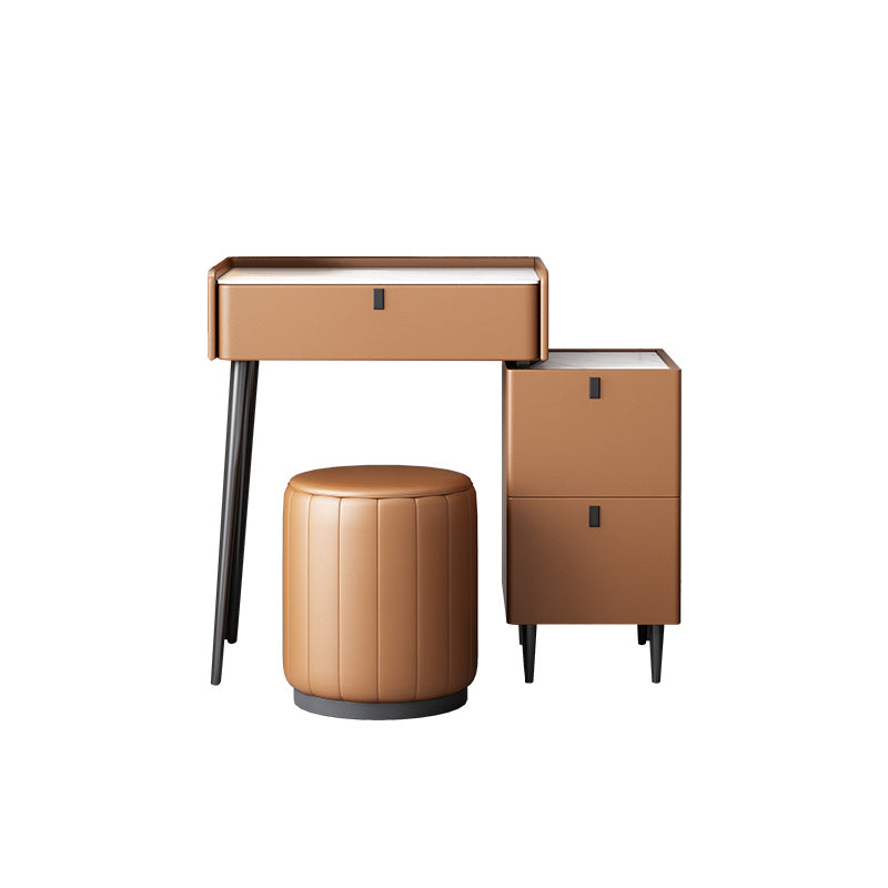 1/3 Drawers, 23.62"/27.56" Wide Vanity Set with Stool and Mirror,Brown