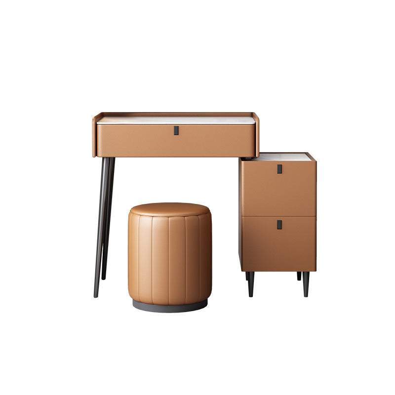 1/3 Drawers, 23.62"/27.56" Wide Vanity Set with Stool and Mirror,Brown