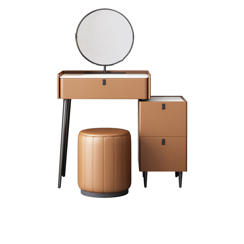 1/3 Drawers, 23.62"/27.56" Wide Vanity Set with Stool and Mirror,Brown