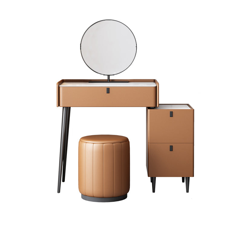 1/3 Drawers, 23.62"/27.56" Wide Vanity Set with Stool and Mirror,Brown