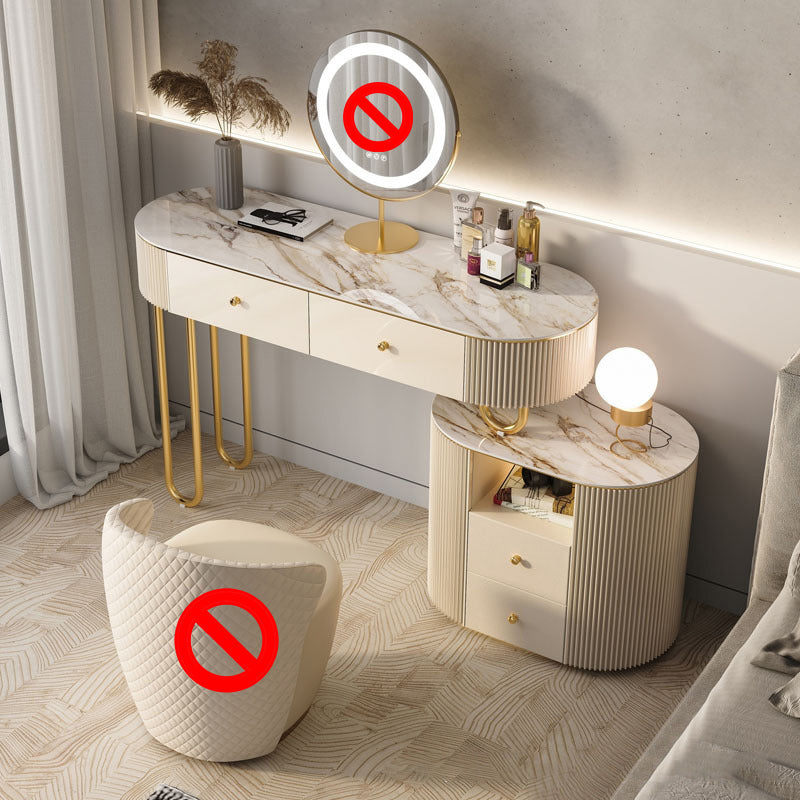 White Vanity, 30.71" High Stone Vanity Set with Stool, 2/4 Drawers Dresser